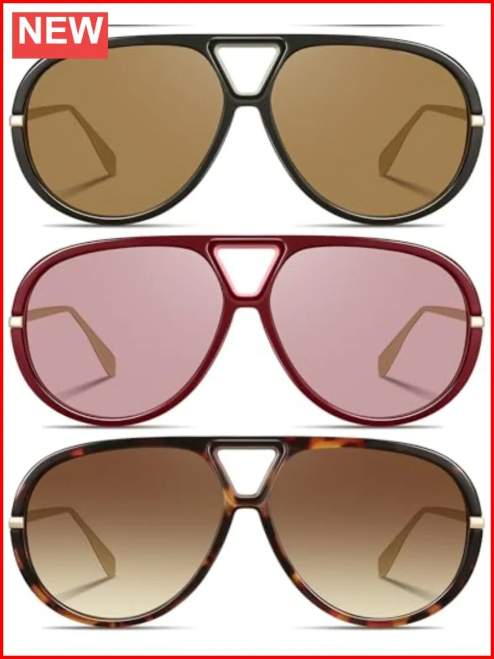 Oversized Retro Aviator Sunglasses UV400 Protection 3 Pack